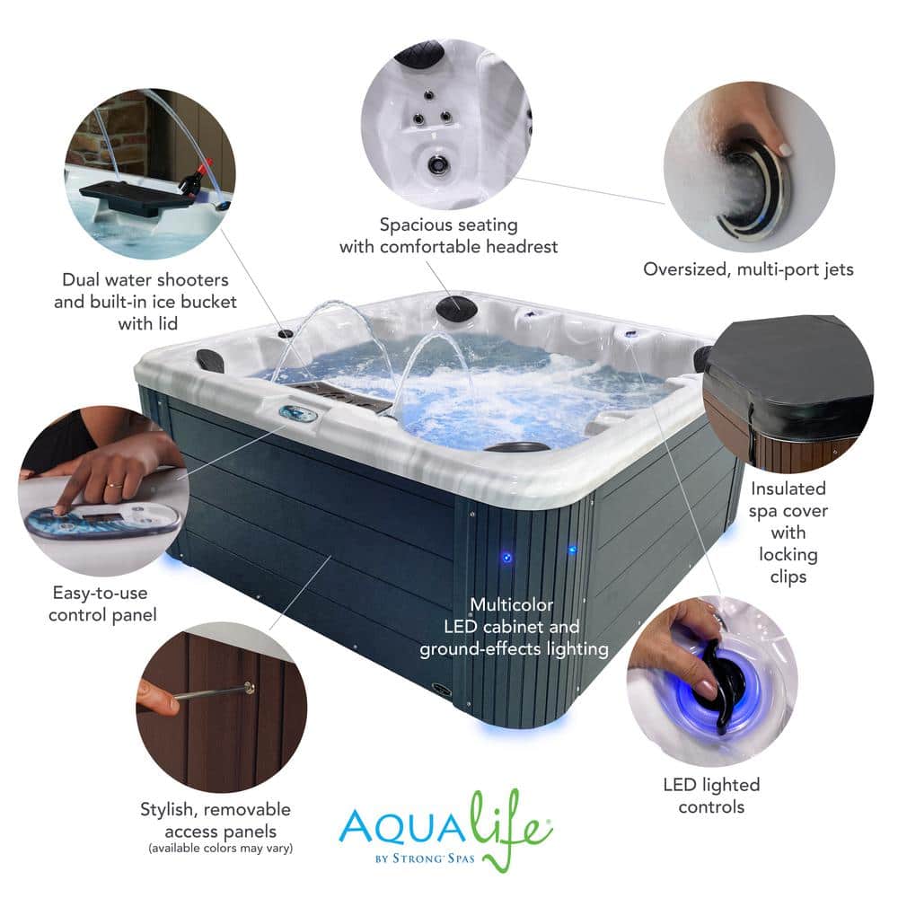 Gray 7-Person Square Polyethylene Hot Tub with 34 Jets