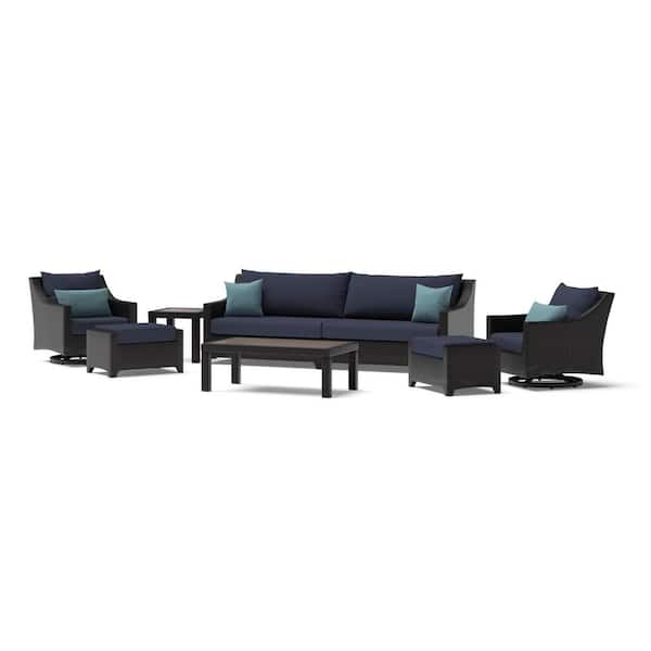 Deco 8-Piece Wicker Motion Patio Conversation Deep Seating Set with Blue Cushions