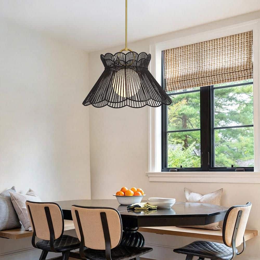 60w 1-Light Brass and Black Handwoven Pendant Light with Woven lampshade No Bulbs Included price history on PriceWatchPro
