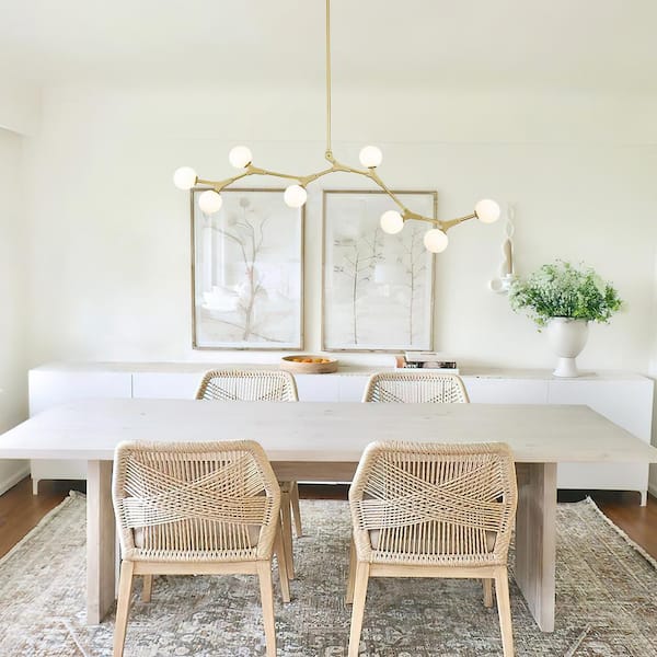 HUOKU CEDER 8-Light 59.84 in. W Brass Chandelier with Opal Glass