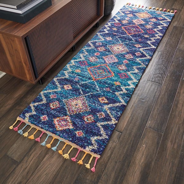 Moroccan Casbah Dark Blue 2 ft. x 8 ft. Moroccan Transitional Kitchen Runner Area Rug