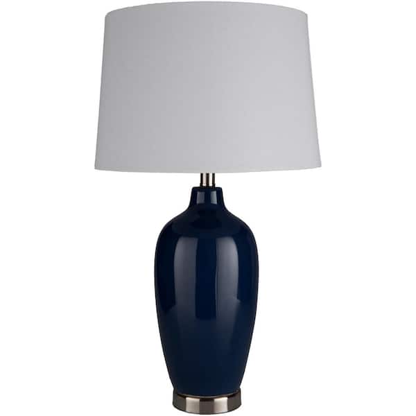Navodari 27 in. Navy Indoor Table Lamp with White Barrel Shaped Shade