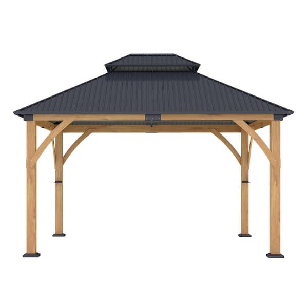 COVERONICS Outdoor 13 ft. x 15 ft. Spruce Wood Double Roof Gazebo with Galvanized Steel Hardtop