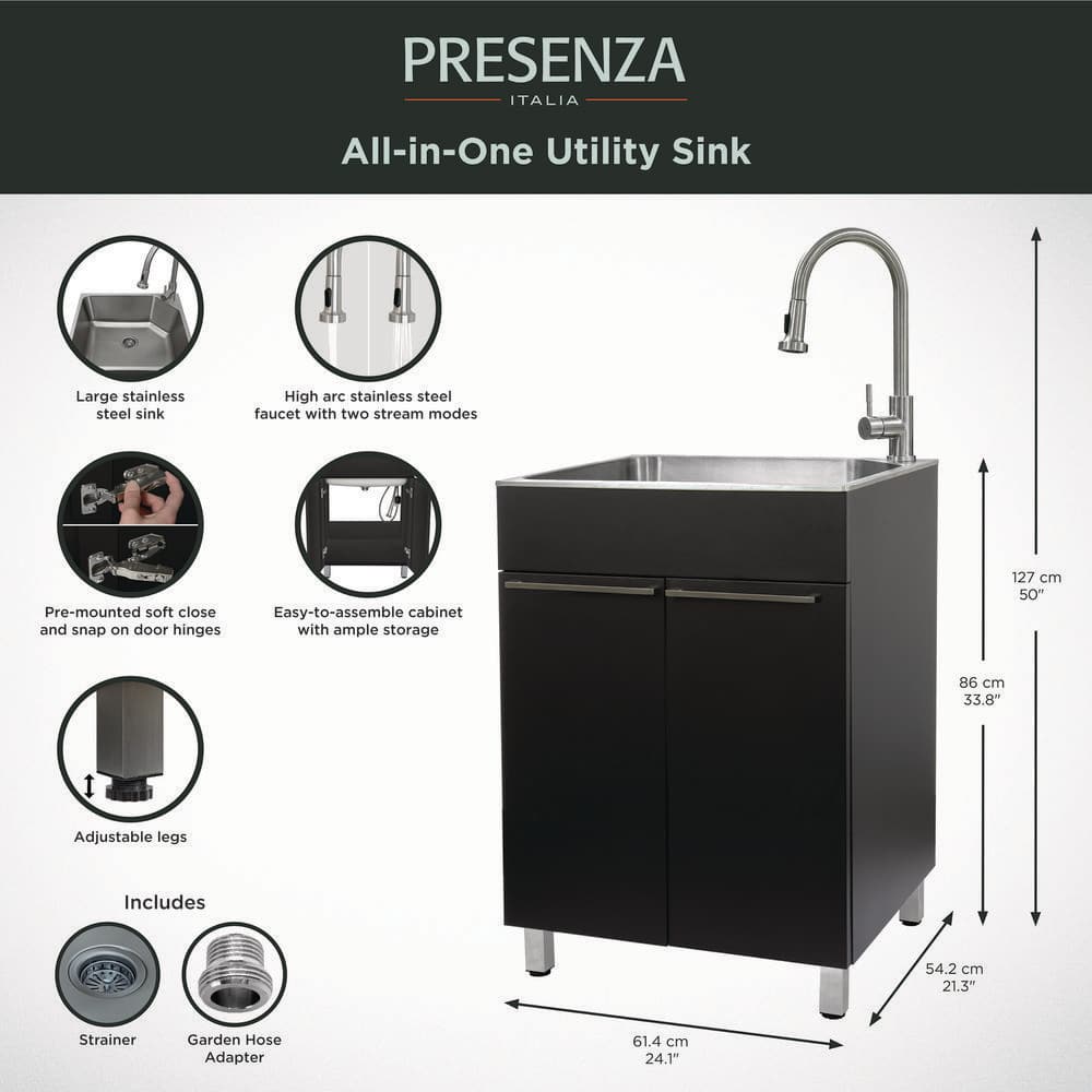 Black Stainless Steel Freestanding Laundry Sink with Faucet