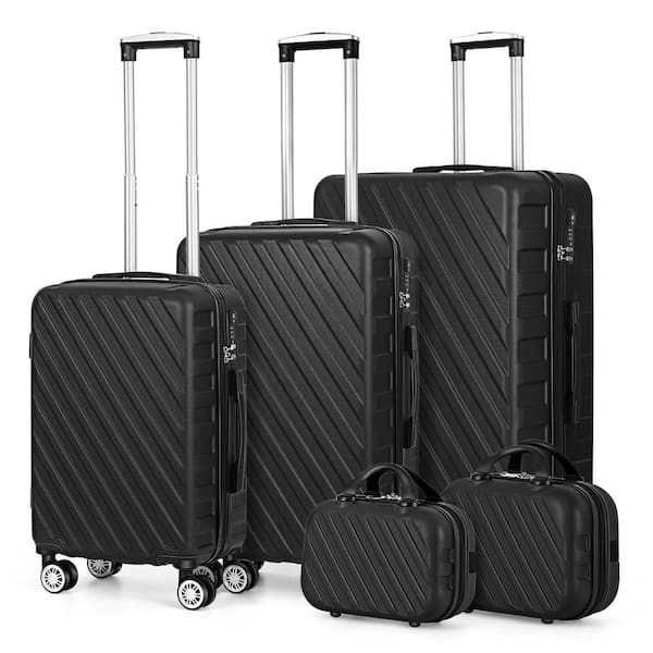 5-Piece Hard Shell Luggage Set Carry-on Luggage with Spinner Wheels Durable Lightweight-Black