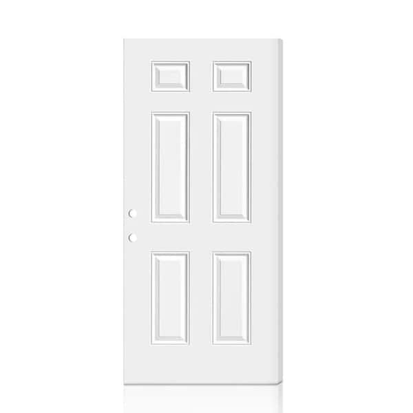 36 in. x 80 in. Universal/Reversible Premium 6-Panel White Steel Front Door Slab