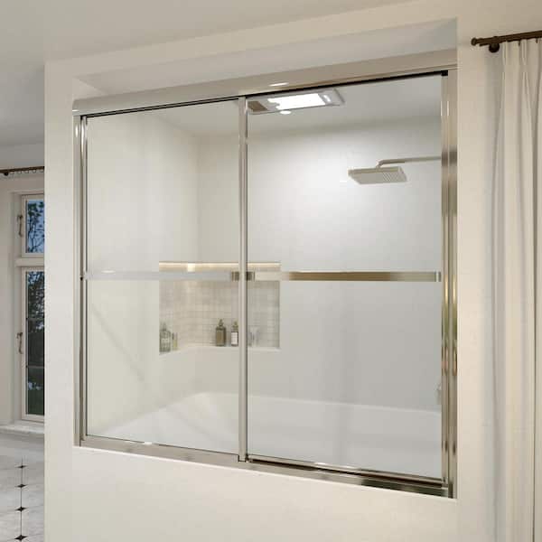 Yooli 59 in. W x 56 in. H Framed Sliding Tub Door in Chrome with Clear Tempered Glass