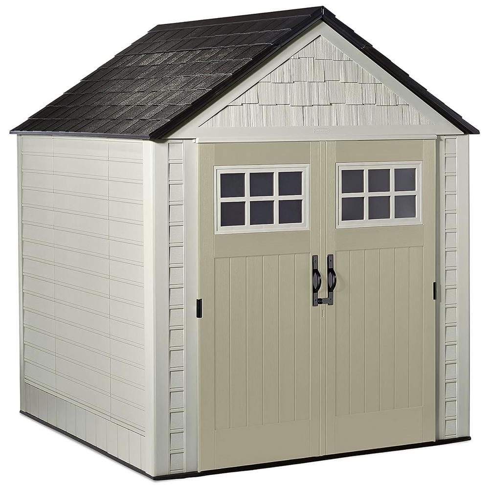 Beige 7' x 7' Resin Outdoor Storage Shed with Windows