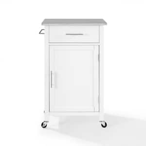 CROSLEY FURNITURE Savannah White with Wood Top Compact Kitchen Island ...