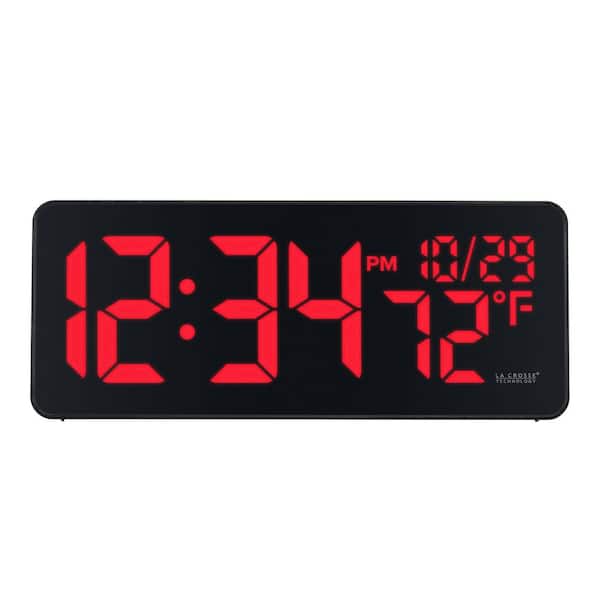 Red Digital LED Wall Clock with Indoor Temperature