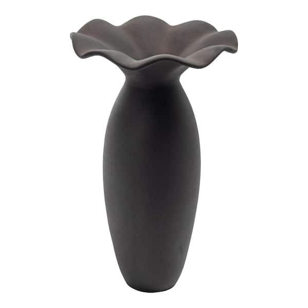 NADAAL STUDIOS Ellison 16.14 in. Black Terracotta Round Decorative Vase