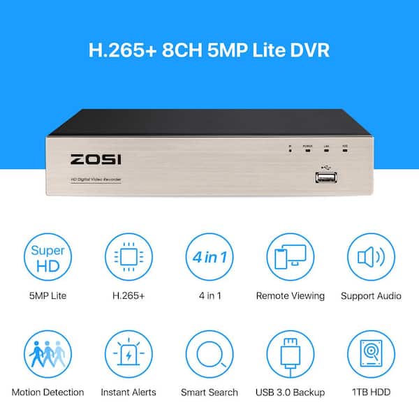 8-Channel 1080p DVR Security Camera System with 8-Wired Outdoor Dome Cameras, Motion Alert, Remote Access, 1TB HDD