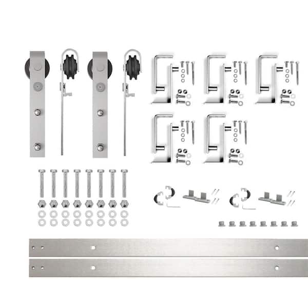 HOMACER 6 ft./72 in. Brushed Nickel Double Track Bypass U-Shape Sliding Barn Door Hardware Kit - Classic Design Roller