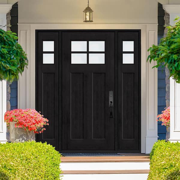 Regency 64 in. x 80 in. LHIS 4L-1/4 Toplite Clear Glass Onyx Stain Fir Fiberglass Prehung Front Door with Dbl 12 in. SL