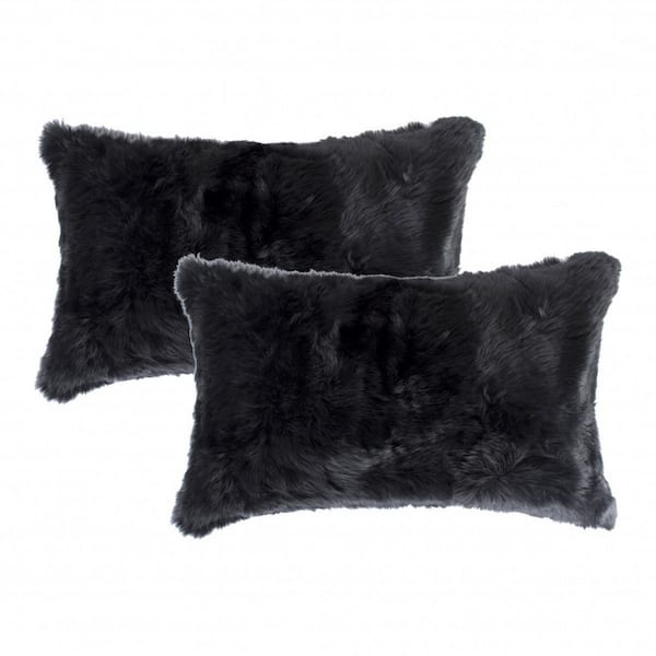 Black Animal Print Cotton 12 in. x 20 in. Throw Pillow (Set of 2)
