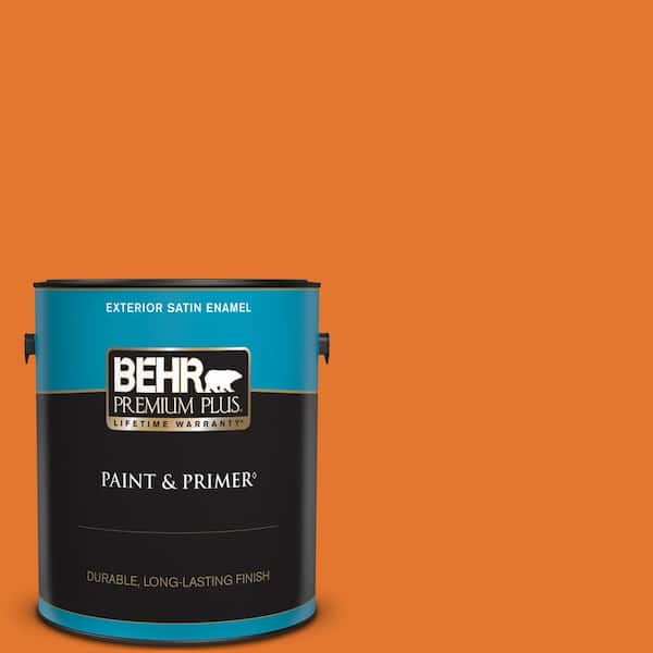 BEHR PREMIUM PLUS 1 gal. #250B-7 Crushed Orange Satin Enamel Exterior Paint & Primer