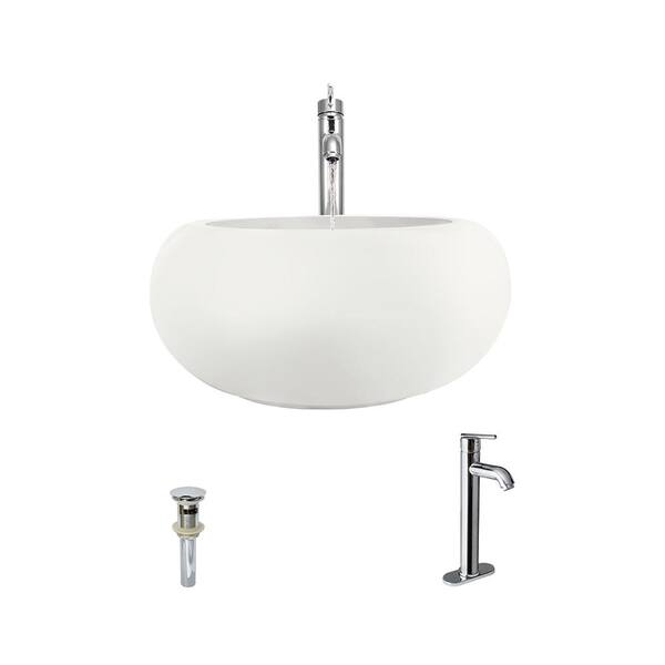 MR Direct Porcelain Vessel Sink in Bisque with 718 Faucet and Pop-Up Drain in Chrome