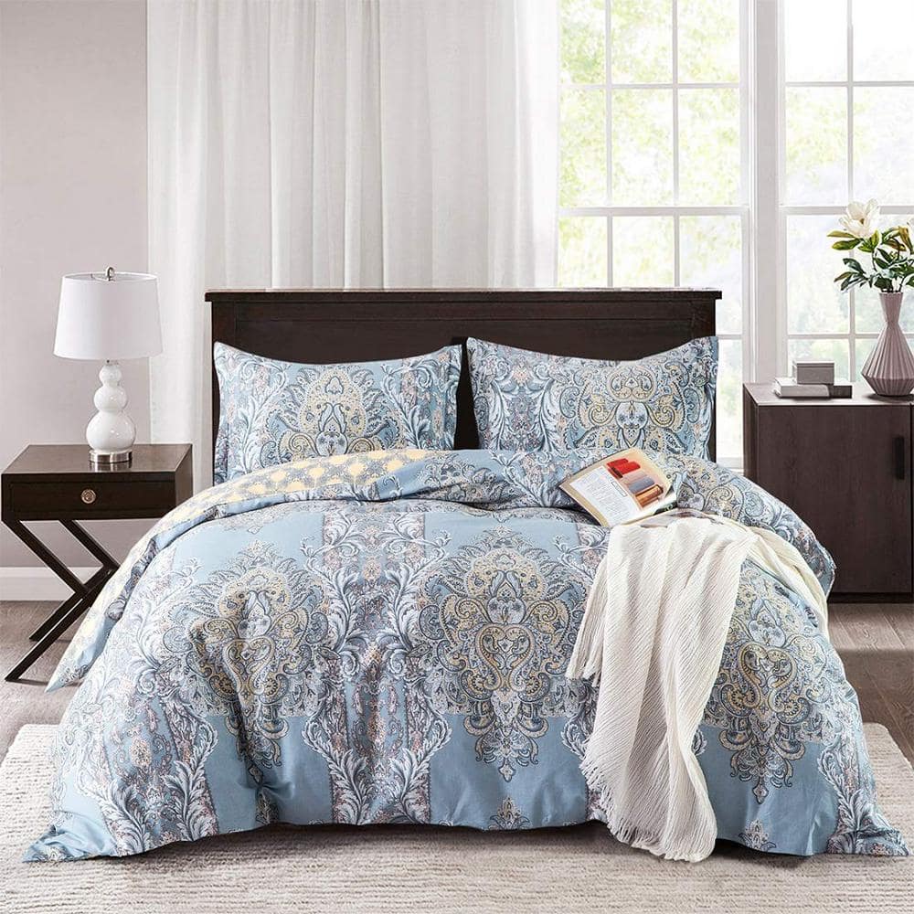 Blue Grey Solid Color King Size Microfiber Comforter Only with Zipper  Closure Duvet Cover and 2-Pillow Shams CY8QHPQGJ1 - The Home Depot