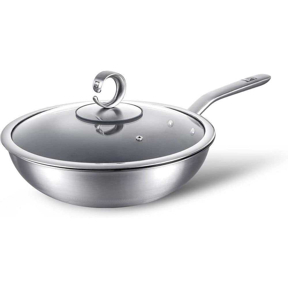 Anqtovp 12 in. Wok 100% Pure Titanium Nonstick Zero Coating