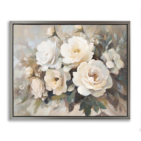 Stupell Industries Blushing Cream Bouquet by Petal Prints Design Gray Floater Frame Nature Graphic Art Print 25 in. x 31 in.