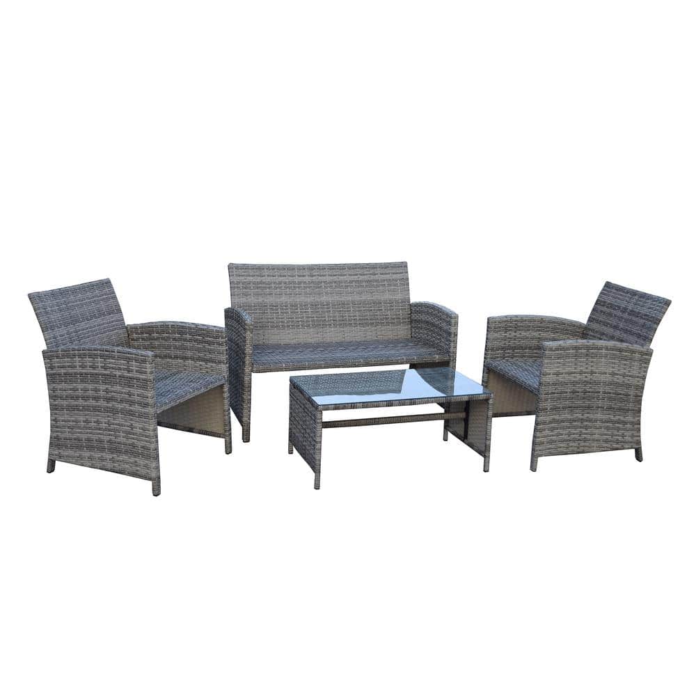 Kahomvis 4Piece Wicker Patio Conversation Set without Cushions COSI