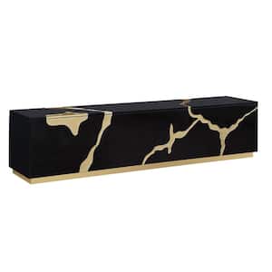 Sanford 87 in. Black High Gloss with Gold Accent Modern TV Stand