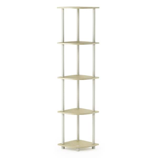 Furinno 57.7 in. Cream Marble/White Plastic 5-shelf Corner Bookcase with Open Storage