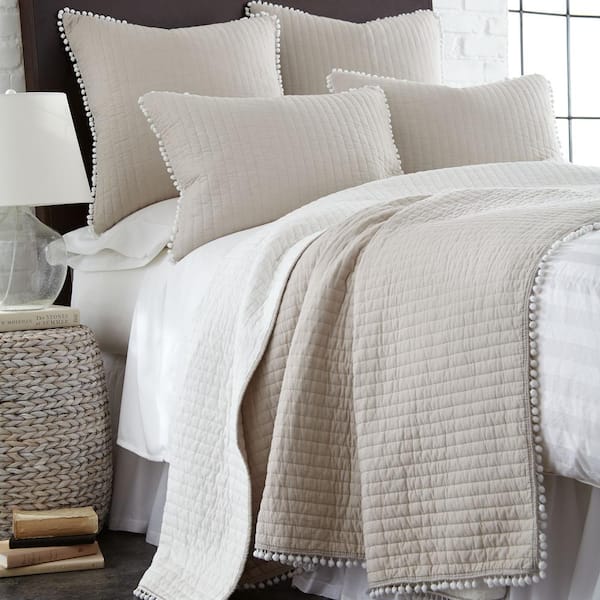 LEVTEX HOME Pom Pom Taupe Solid Full/Queen Cotton Quilt