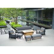 Betty 7-Piece Aluminum Patio Fire Pit Deep Seating Set with Gray Acrylic Cushions and Ottomans