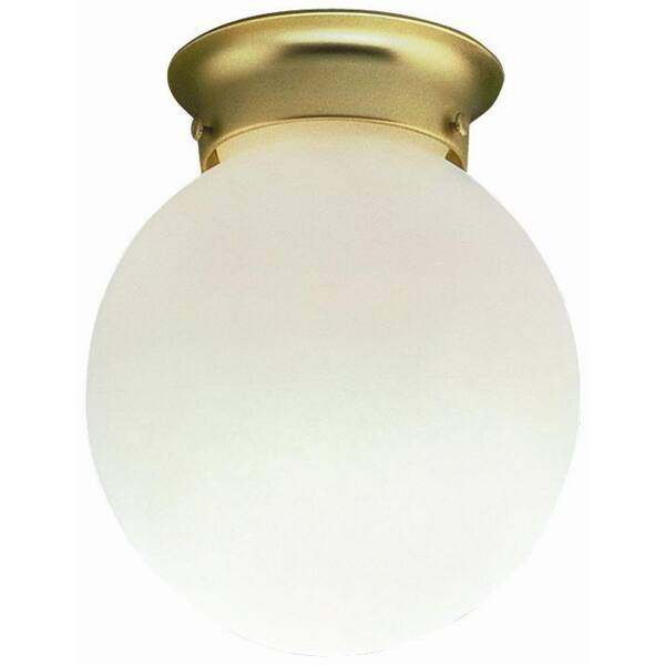 Design House 8 in. 1-Light Polished Brass Opal Ball Ceiling Light Fixture