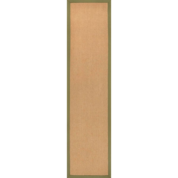 Camden Farmhouse Cottage Border Jute Natural/Olive 2 ft. x 8 ft. Runner Rug