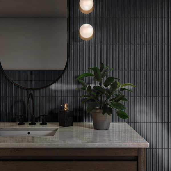 Indoterra Volcanic Ash 2 in. x 9 in. Matte Porcelain Fluted Concrete Look Wall Tile (5.72 sq. ft./case)