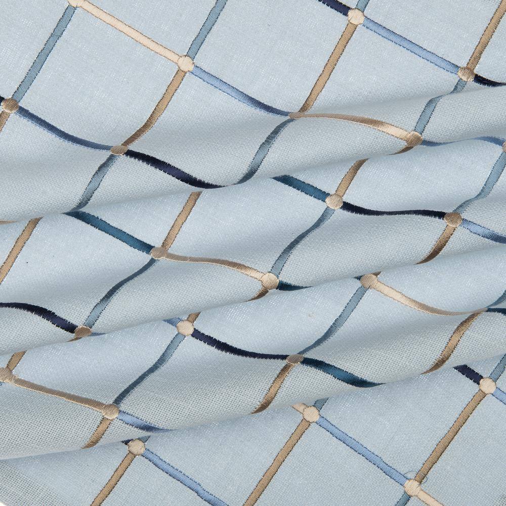 Blue and Ivory Embroidered Cotton Blend Square Throw Pillow