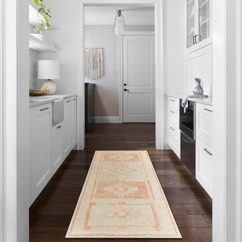 Ivory and Nude Southwest Print Synthetic Runner Rug