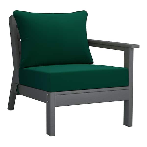 WESTIN OUTDOOR Birchwood Outdoor Patio Deep Seating Right Facing Arm HDPE Lounge Chair in Grey with Green Cushions