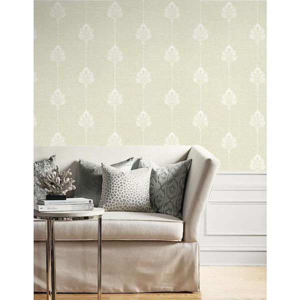 56 sq. ft. Metallic Wheat Rudyard Striped Damask Unpasted Paper Wallpaper Roll