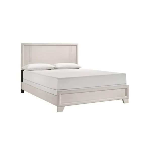 Benjara Charie White Wood Frame King Panel Bed with Tapered Legs