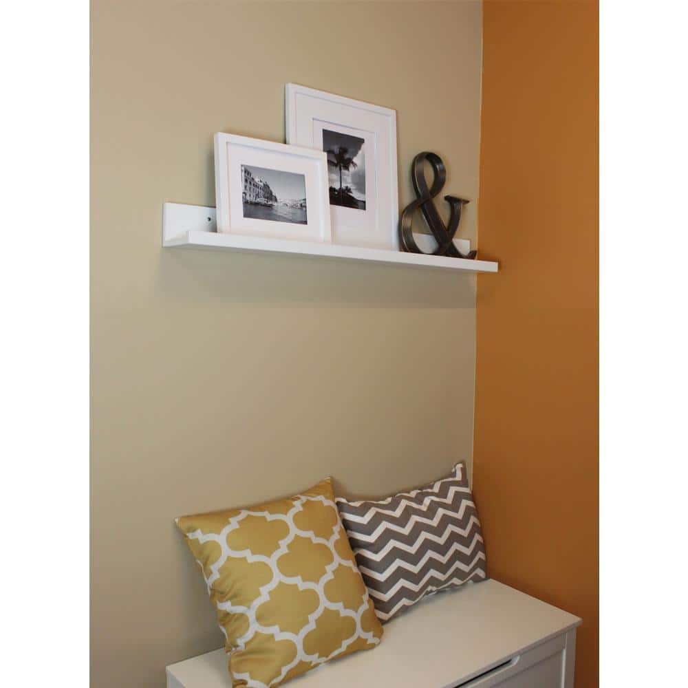 White MDF 36" Floating Wall Shelf with Bracket