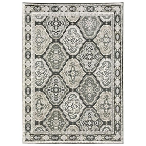 8 ft. x 11 ft. Blue Ivory And Charcoal Medallion Area Rug