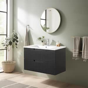 18.25 in. W x 29.75 in. D x 19.25 in. H-1 Sink Wall Mounted Bath Vanity in Black with White Ceramic Top and 2-Drawers