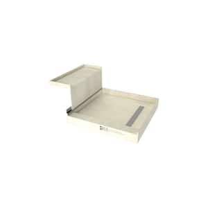 Base'N Bench 60 in. L x 48 in. W Alcove Shower Pan Base and Bench with Right Drain and Polished Chrome Drain Grate