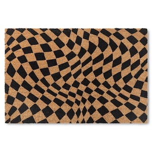 Checkerboard Emmett Black 24 in. x 36 in. Coir Groovy Outdoor Mat