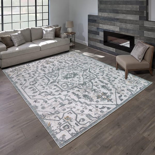 Quattro Cyrus Gray 9 ft. x 13 ft. Medallion Indoor Area Rug