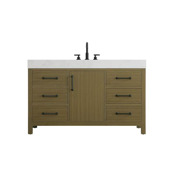 54 in. Single Sink Chestnut Brown Bath Vanity with White Engineered Marble Top