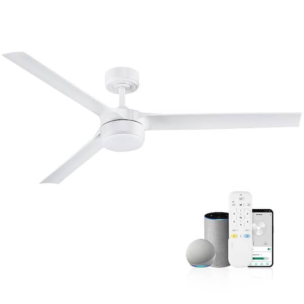 60 in.Smart Indoor/Outdoor White Standard Downrod Mount Ceiling Fans with LED Lights and Remote,Controlled by Alexa App