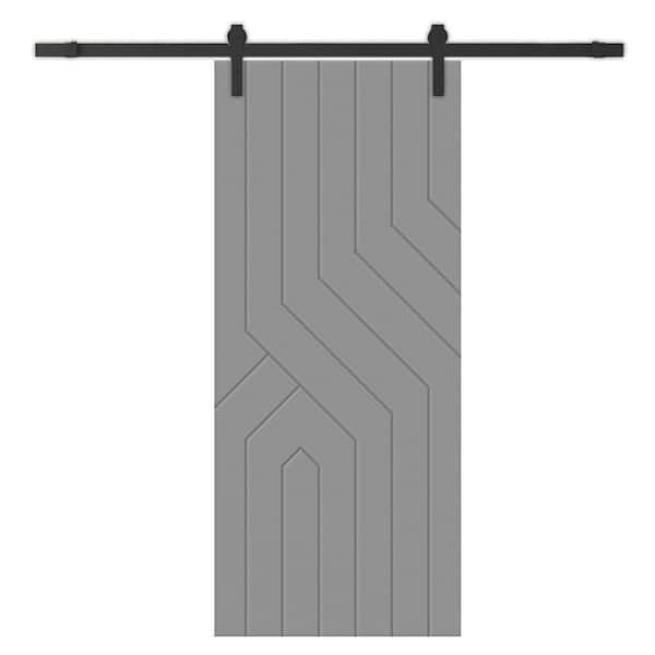 CALHOME 30 in. x 80 in. Light Gray Stained Composite MDF Paneled Interior Sliding Barn Door with Hardware Kit