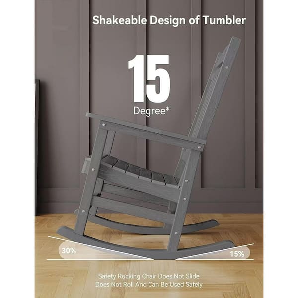 Gray Plastic Patio Outdoor Rocking Chair, Fire Pit Adirondack Rocker Chair with High Backrest