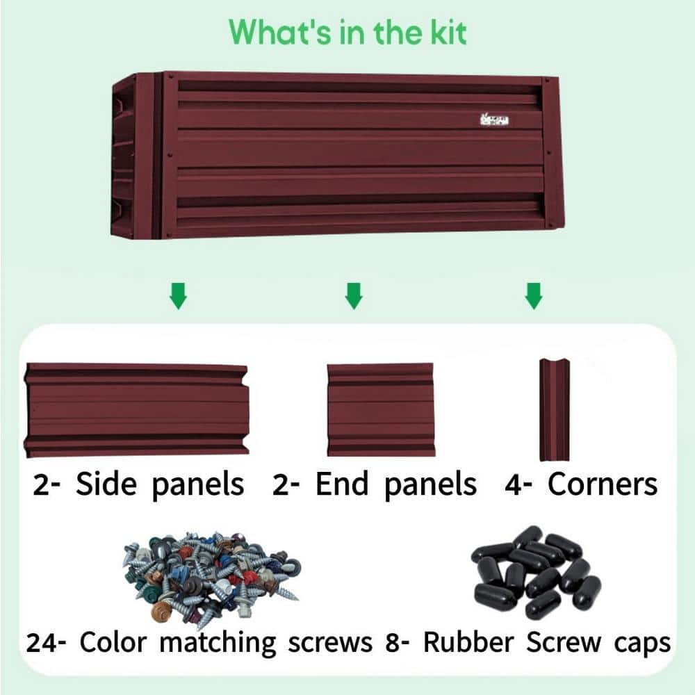 Burgundy Rectangular Galvalume Steel Raised Garden Bed 24 x 48"