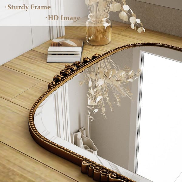 XRAMFY Antique Gold 36 in. W x 27 in. H Arched Polyurethane Framed