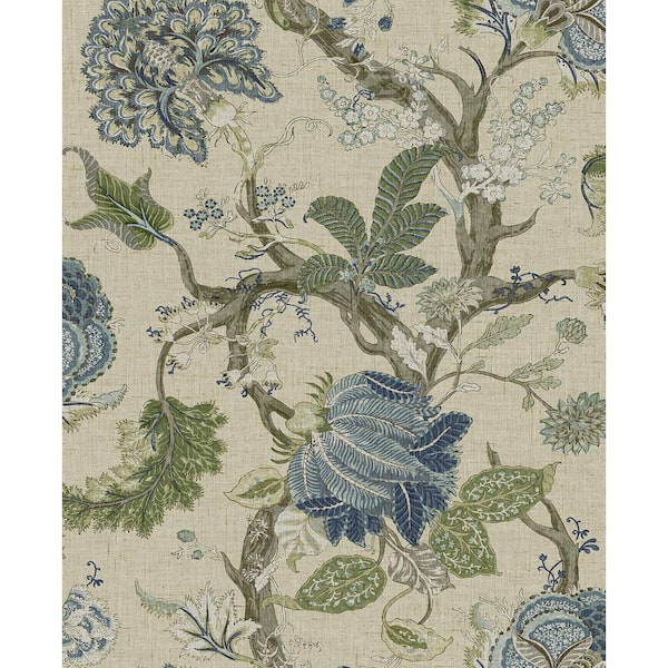 30.75 sq. ft. Fern and Blueprint Jacobean Trail Premium Matte Non-Woven Paper Peel and Stick Wallpaper Roll